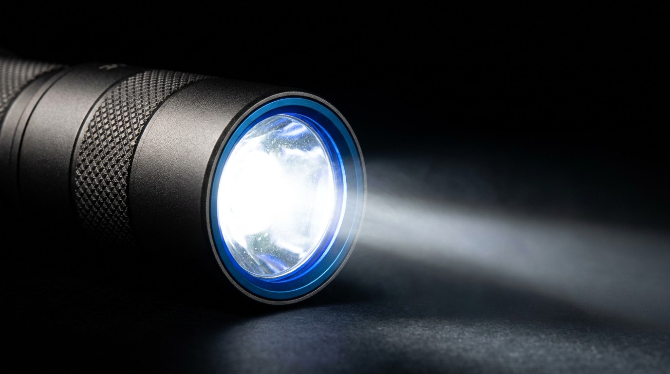 Aurora premium LED flashlight close-up beam